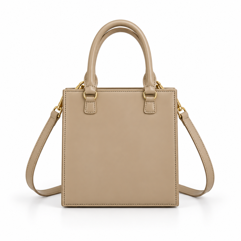 Khaki Sculptural Face Structured Tote Handbag-2