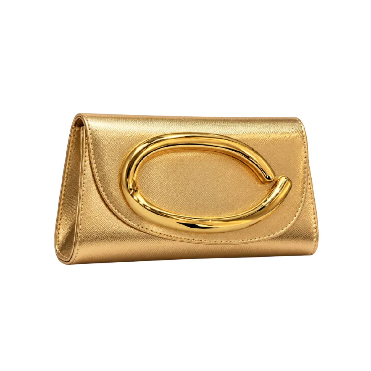 Metallic Gold Clutch With Oval Handle-1