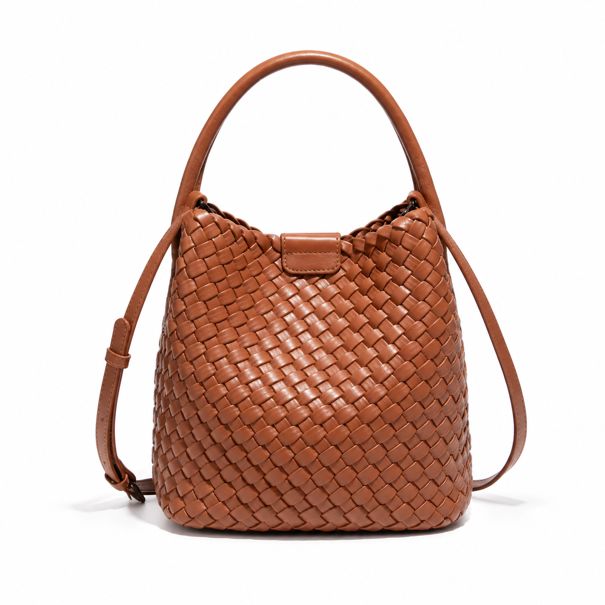Elegant Brown Woven Bucket Shoulder Bag-4