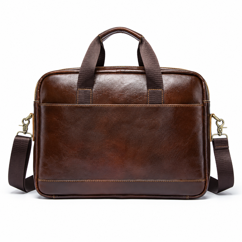 Classic Coffee Brown Leather Office Briefcase-2