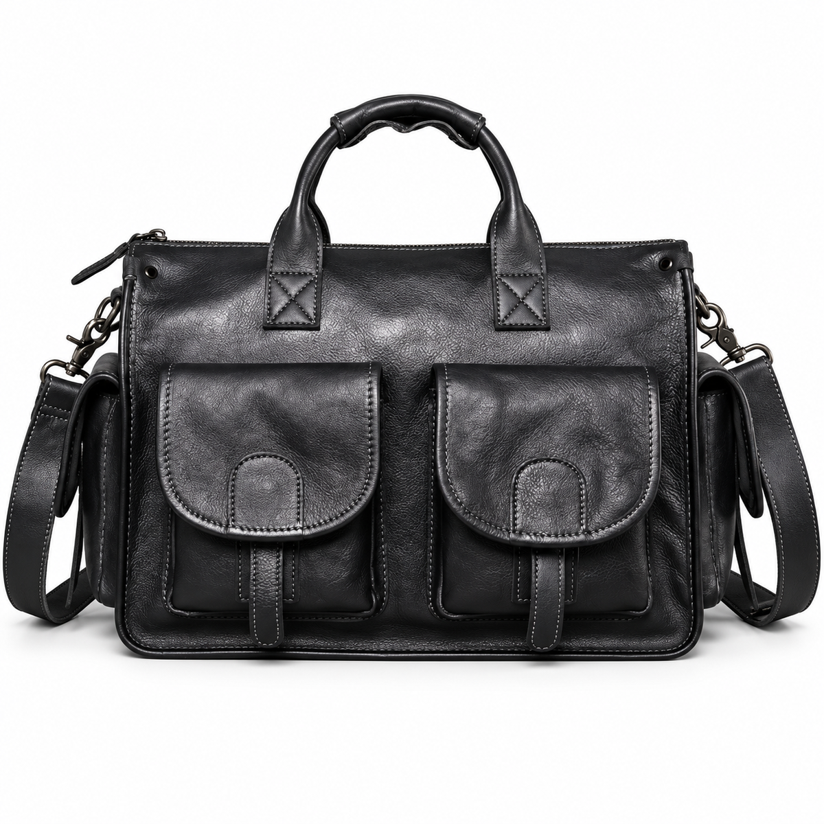 Classic Black Multi Pocket Overnight Bag-4