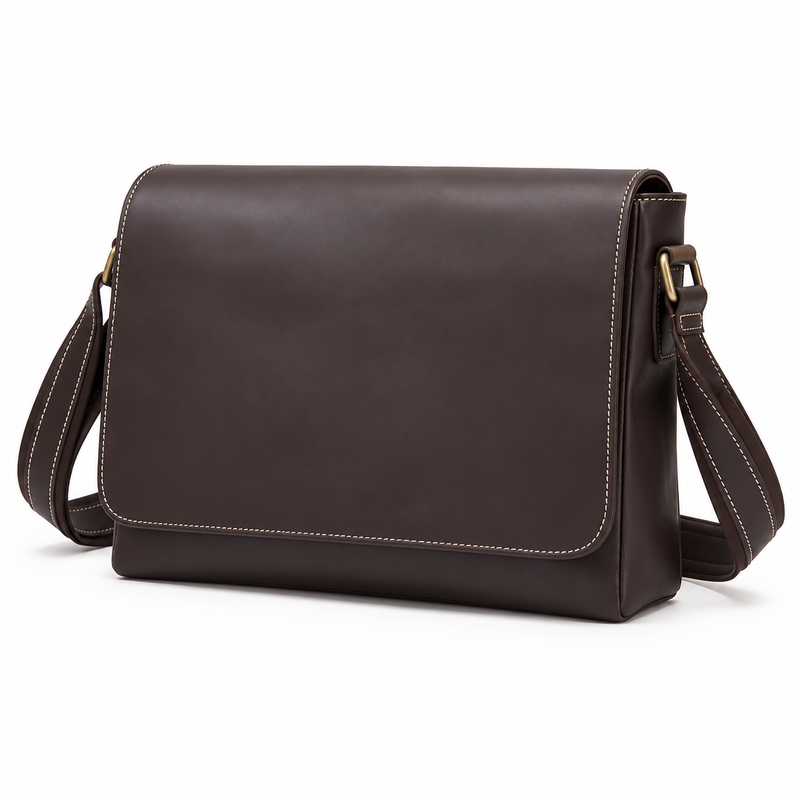 Classic Brown Leather Laptop Messenger Bag-3