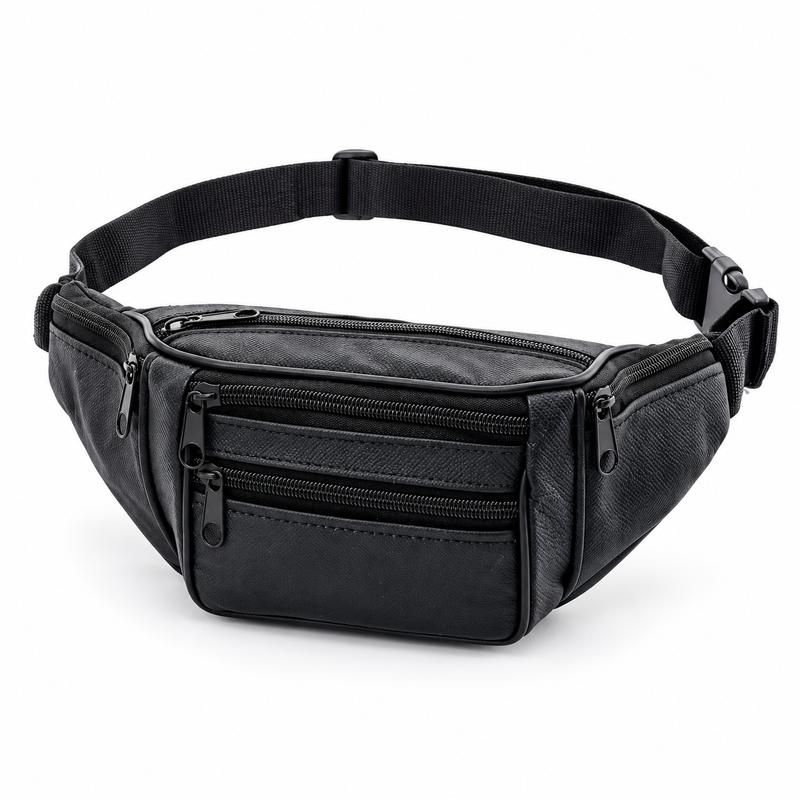 Black Multi Pocket Adjustable Waist Bag-2