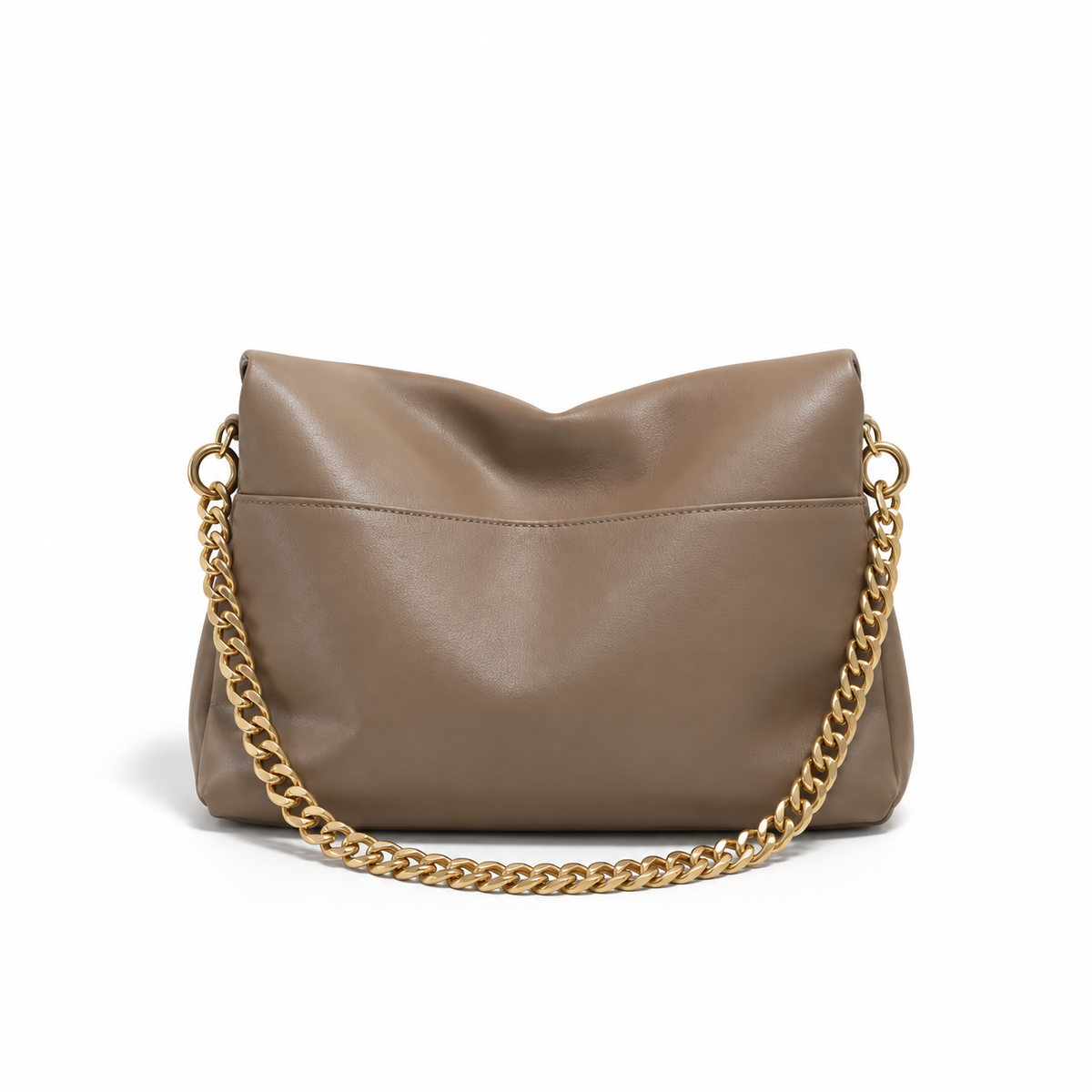 Brown Gold Chain Slouch Shoulder Bag-2