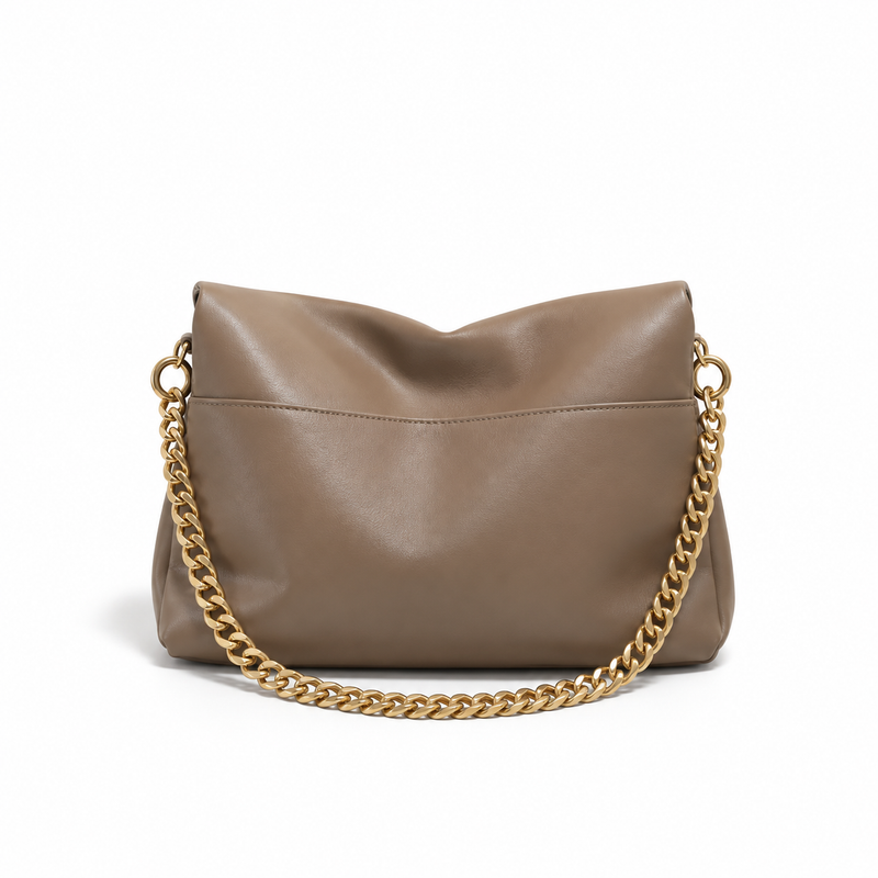 Brown Gold Chain Slouch Shoulder Bag-2