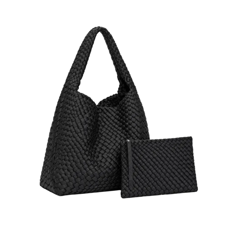 Black Woven Shoulder Bag With Pouch-1