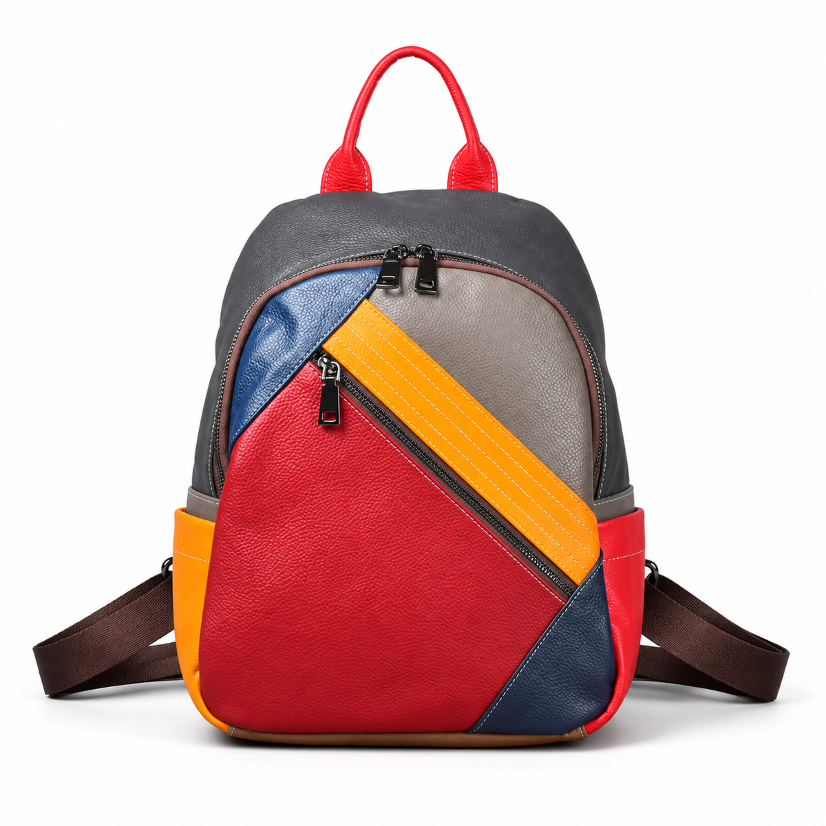 Multicolor Geometric Backpack With Zippered Pockets-4