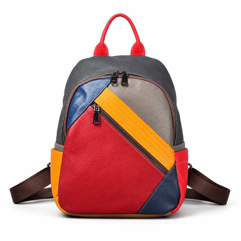 Multicolor Geometric Backpack With Zippered Pockets-4