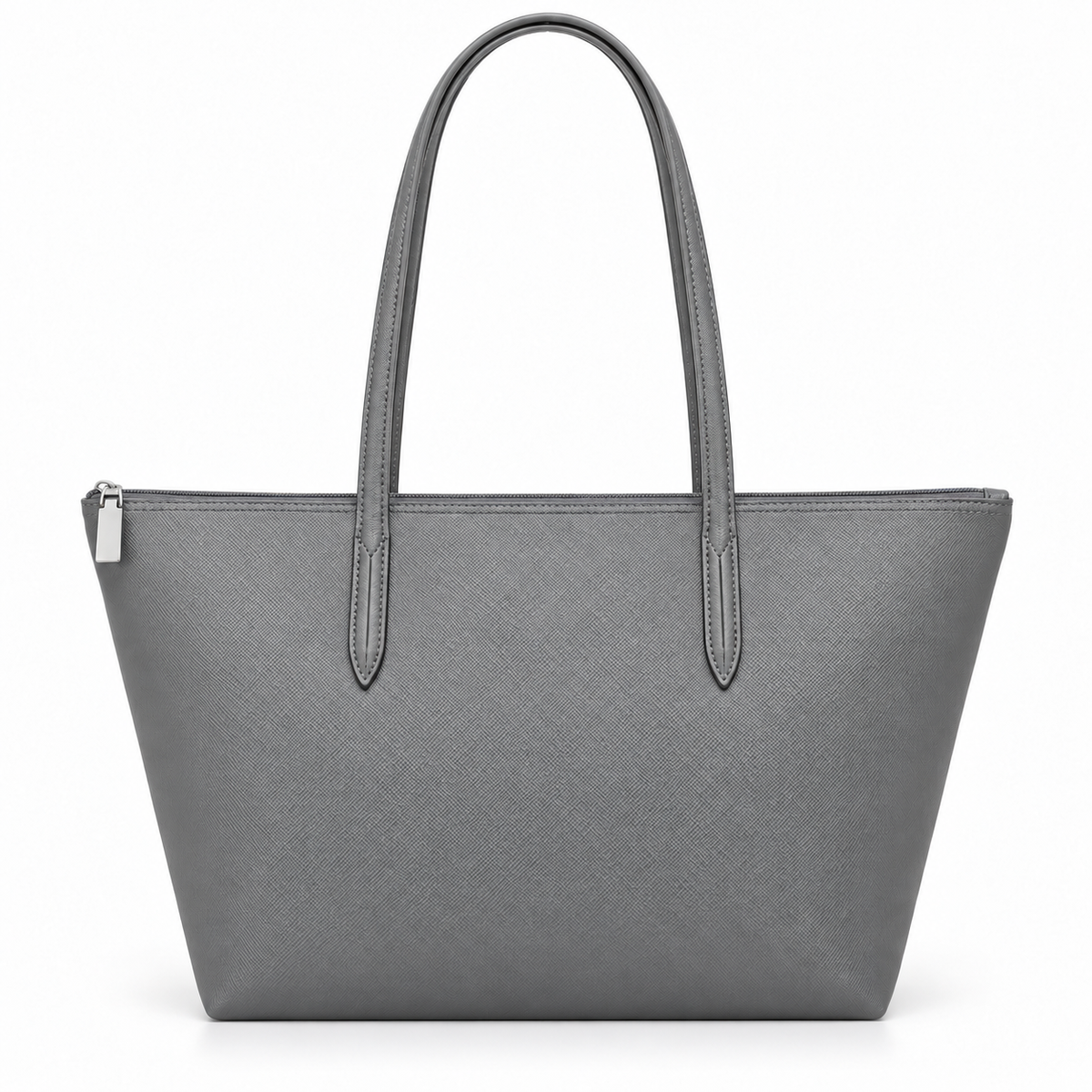 Grey Leather And Canvas Tote Bag-4