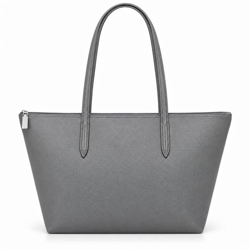 Grey Leather And Canvas Tote Bag-4