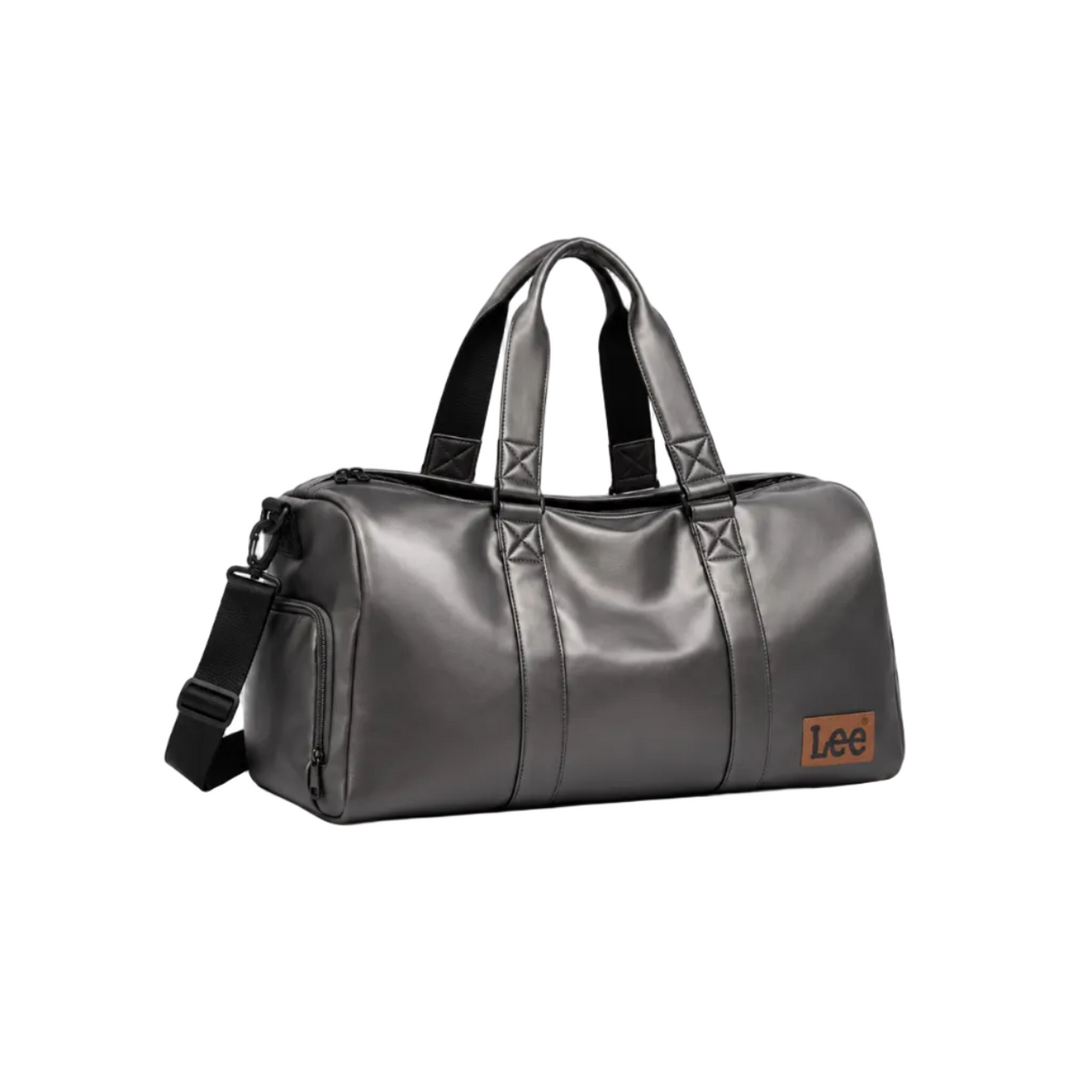 Classic Grey Leather Travel Duffel Bag-1