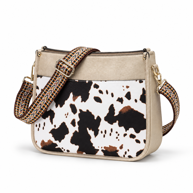 Cow Print Crossbody Bag With Woven-Strap-3