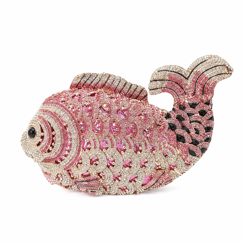 Pink Crystal Fish-Shaped Evening Clutch Bag-4