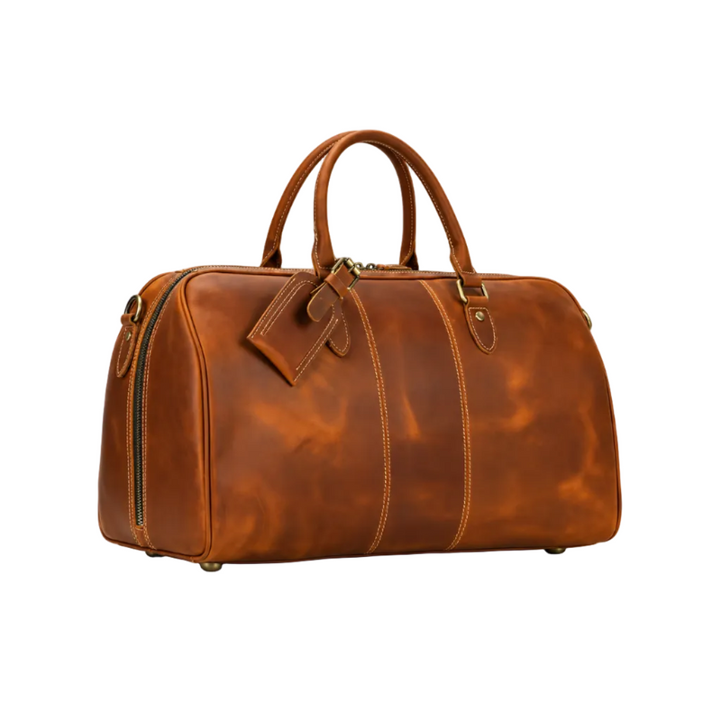 Classic Cognac Leather Travel Duffel Bag-1