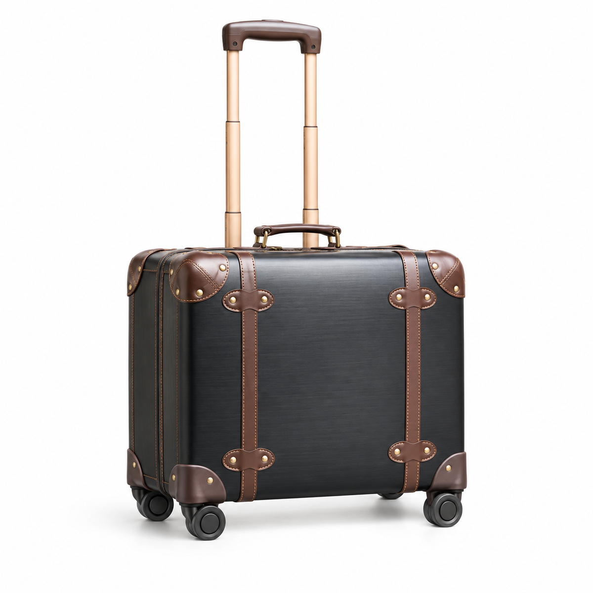 Vintage Black Trolley Case With Brown-1