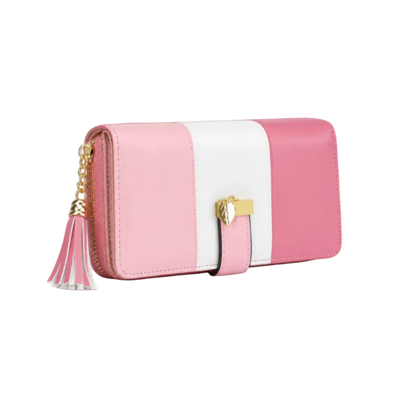 Pink White Color Block Tassel Wallet-1
