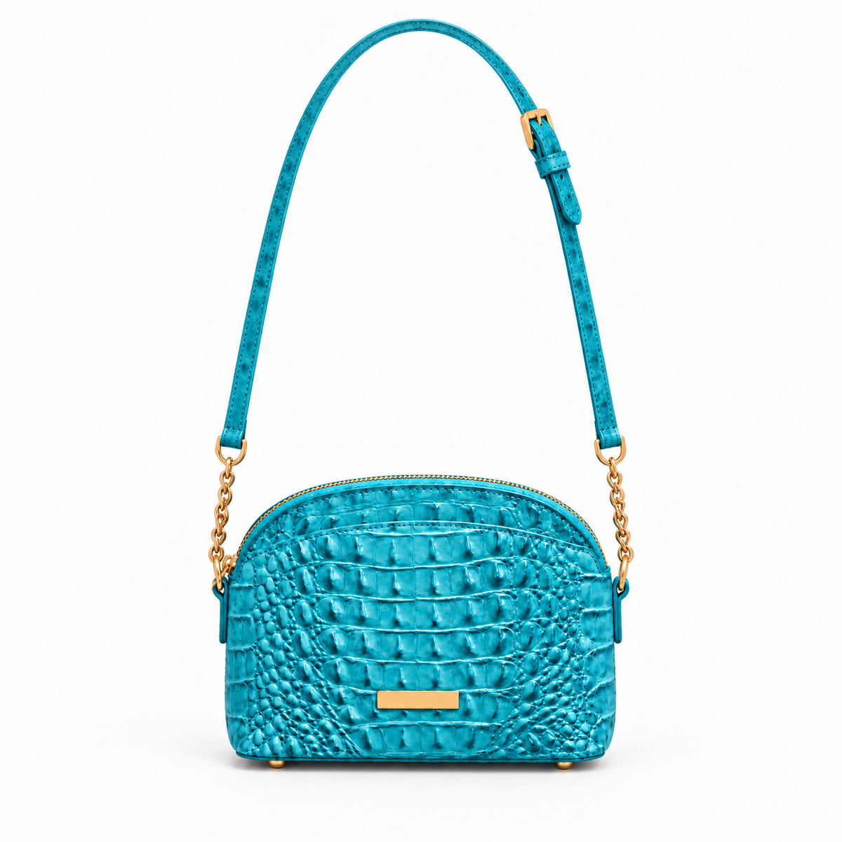 Lake Blue Crocodile Embossed Crossbody Bag