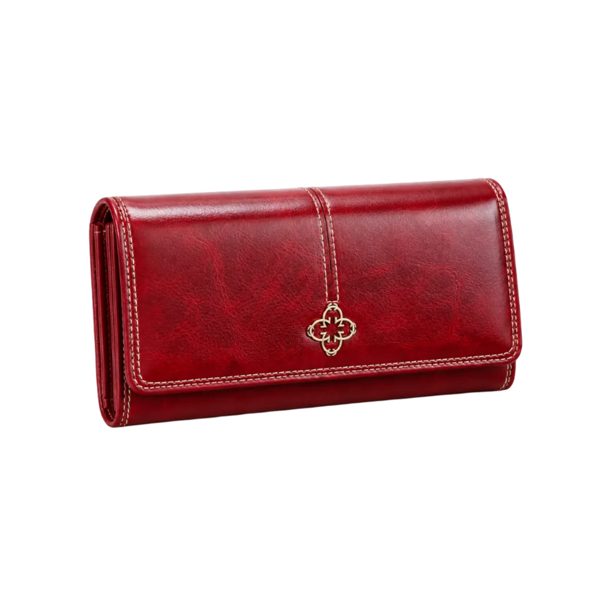 Burgundy Long Wallet With Gold Emblem-1