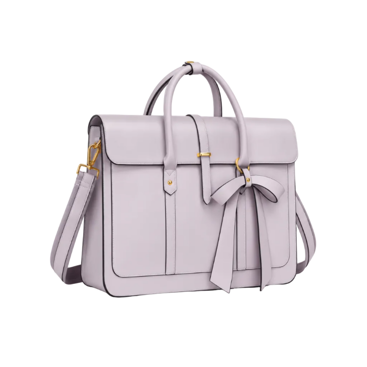 Lavender Bow Detail Leather Laptop Bag-1