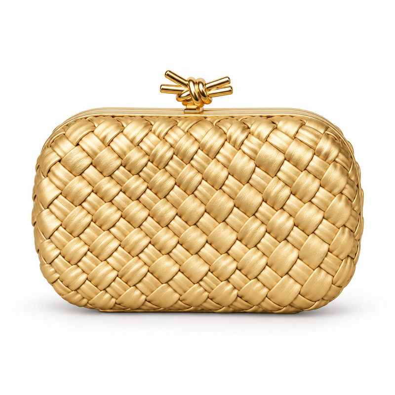 Gold Woven Clutch With Knot Clasp-2