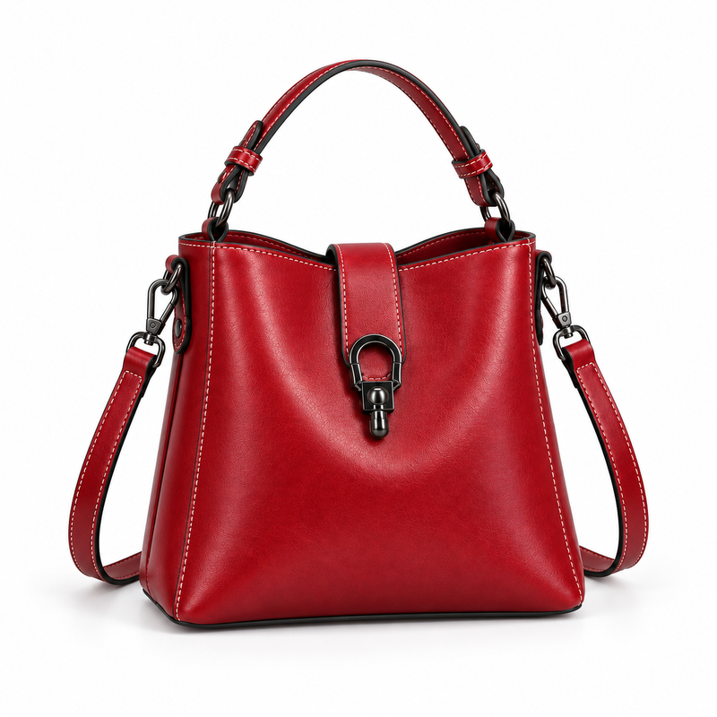 Elegant Red Structured Shoulder Handbag Tote-4