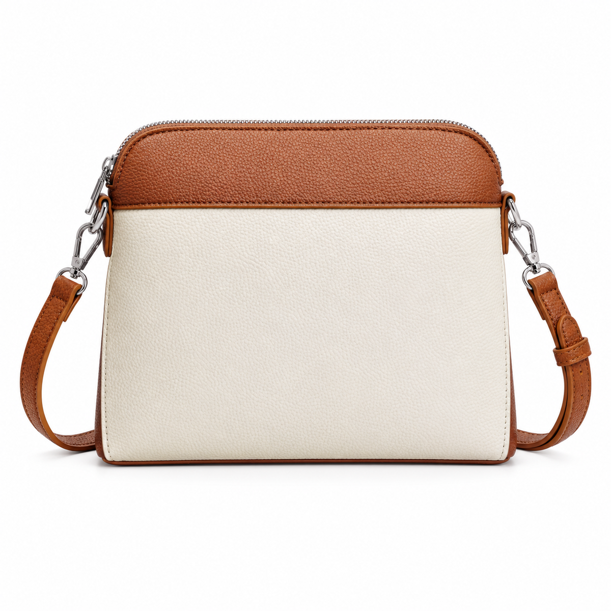 Cream And Brown Zippered Crossbody Bag-2