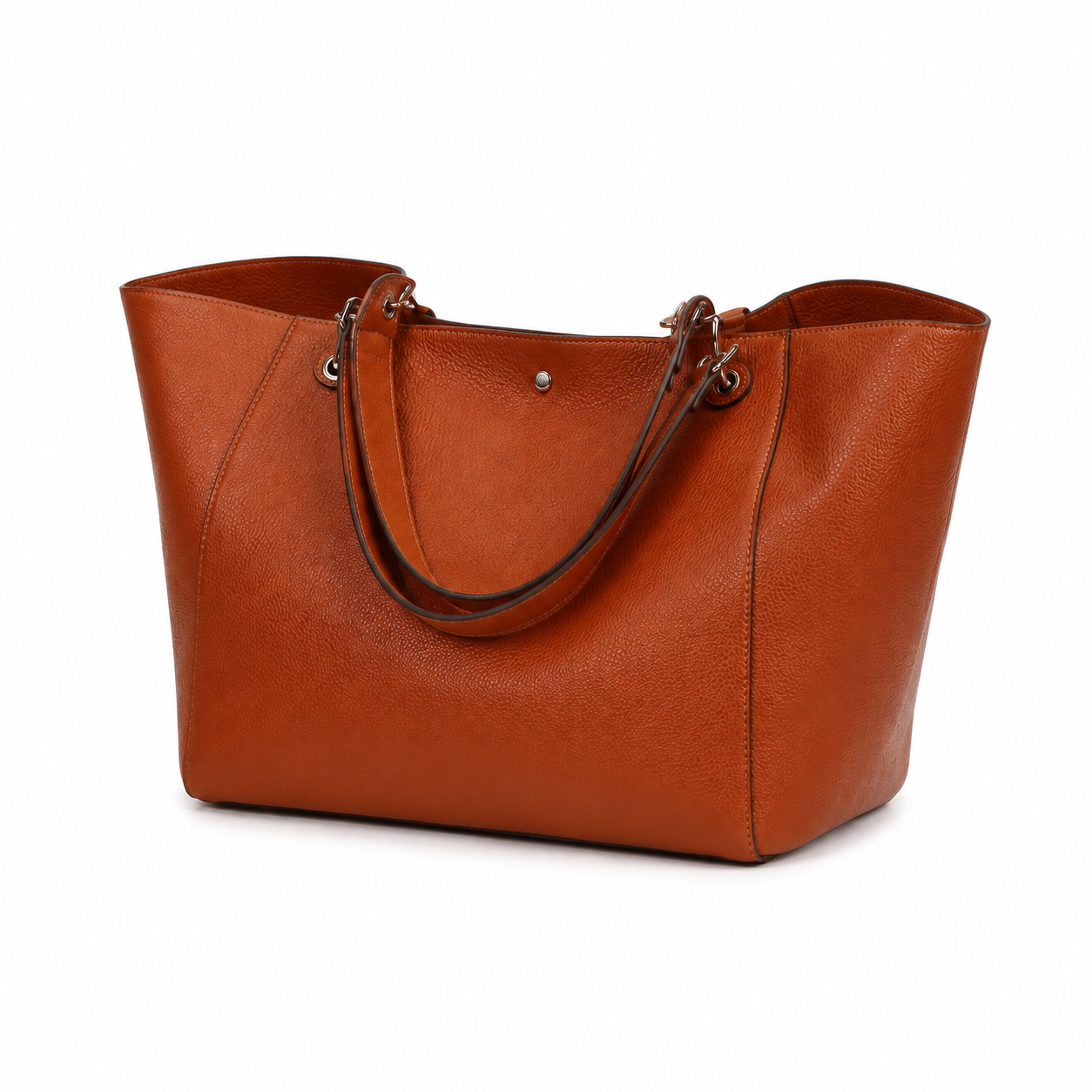 Women’s Large Cognac Brown Pebbled Leather Tote Shoulder Bag-4
