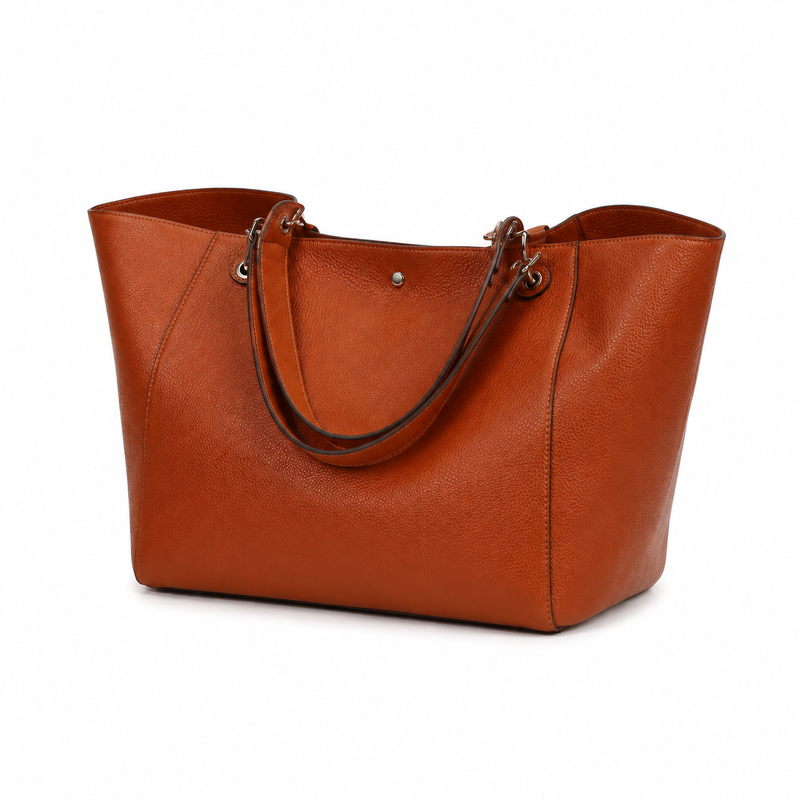 Women’s Large Cognac Brown Pebbled Leather Tote Shoulder Bag-4