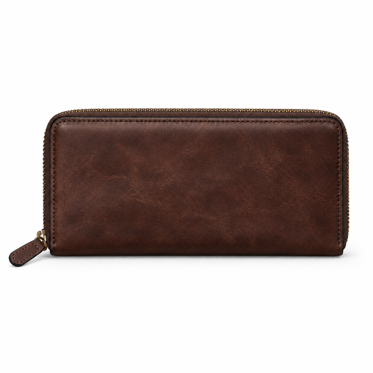 Dark Coffee Leather Zip Around Wallet