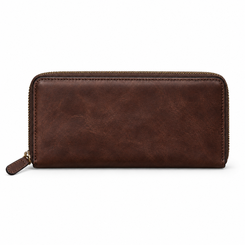 Dark Coffee Leather Zip Around Wallet-2