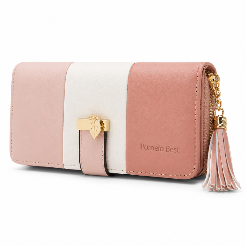 Pink Colour Block Wallet With Tassel-3