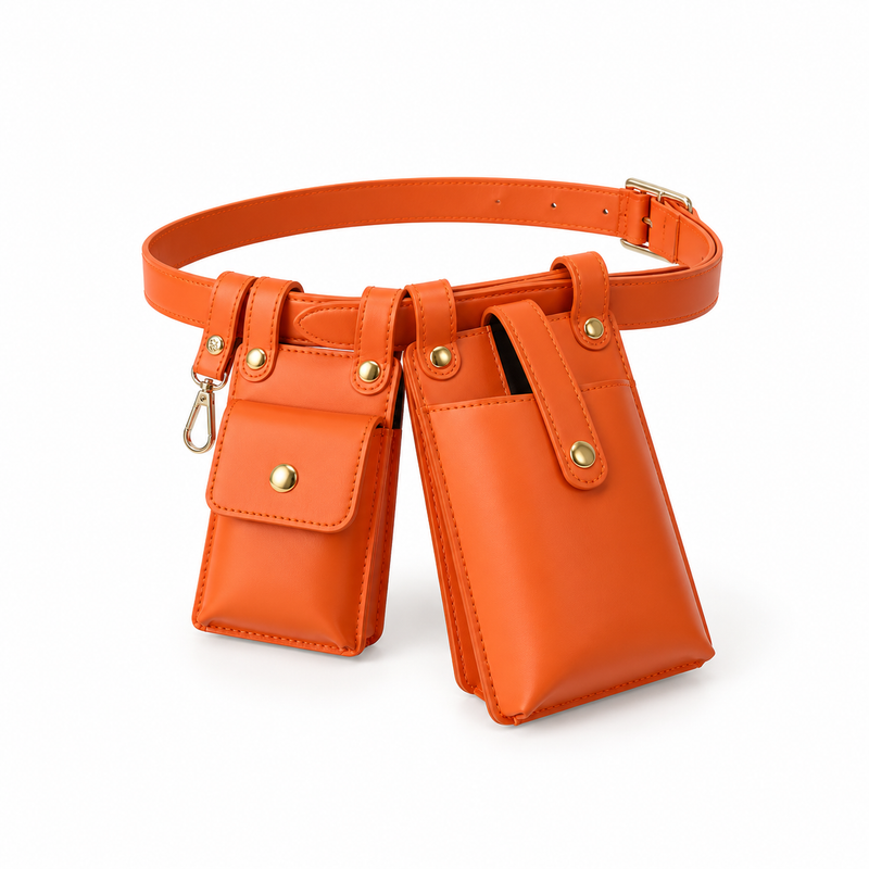 Orange Adjustable Belt With Dual Pouches-3
