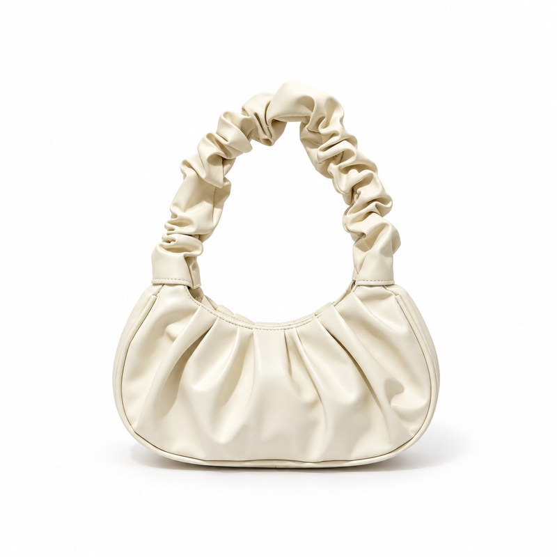 Elegant Ruched Ivory Crescent Shoulder Bag-2