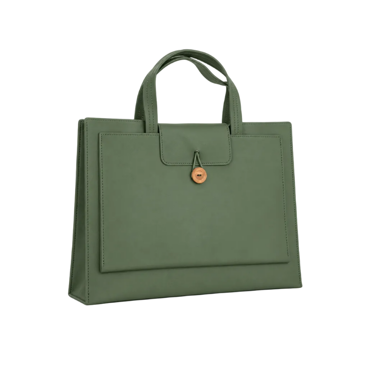 Olive Green Leather Laptop Tote Bag-1