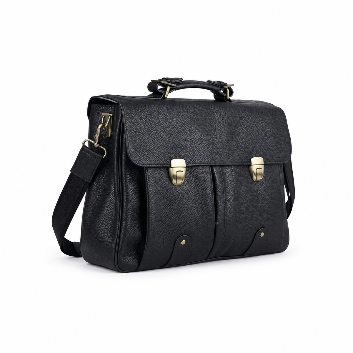 Classic Black Leather Messenger Shoulder Bag