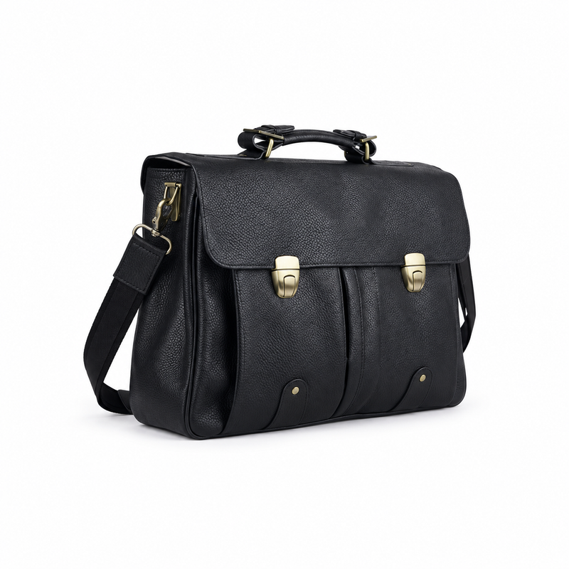 Classic Black Leather Messenger Shoulder Bag-1