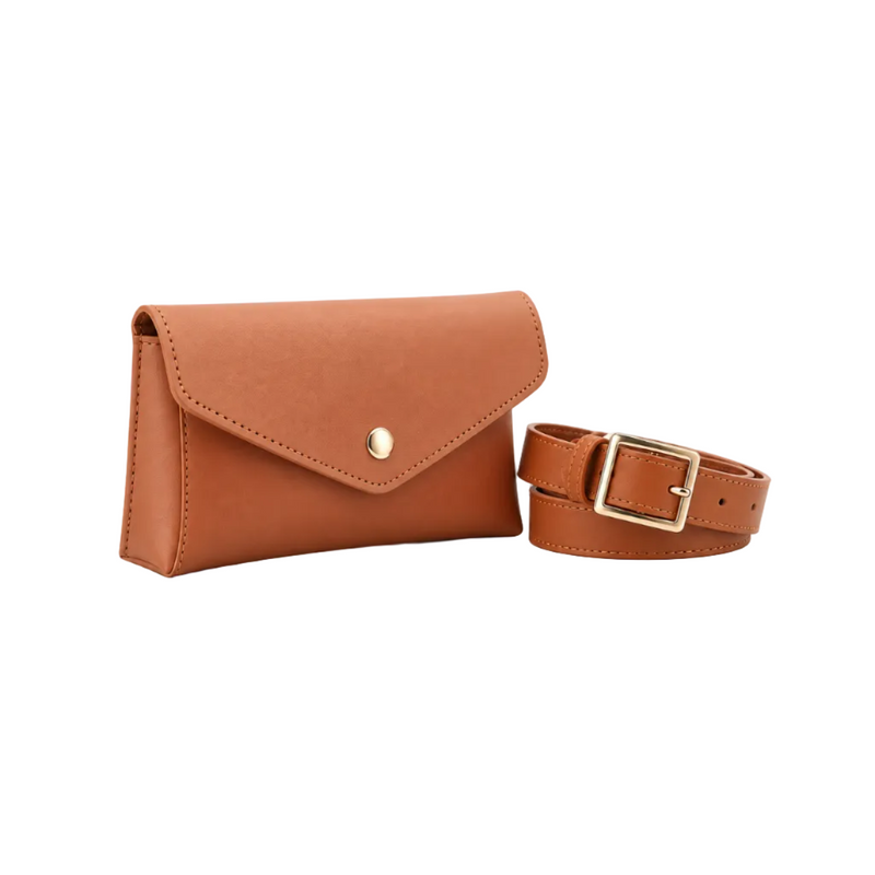 Tan Envelope Waist Belt Bag With Buckle-1