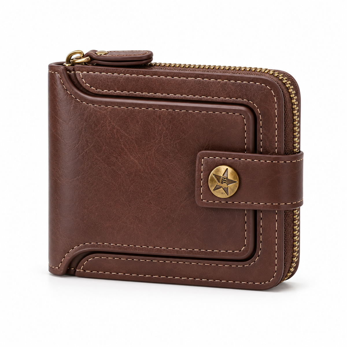 Vintage Brown Wallet With Star Closure-3