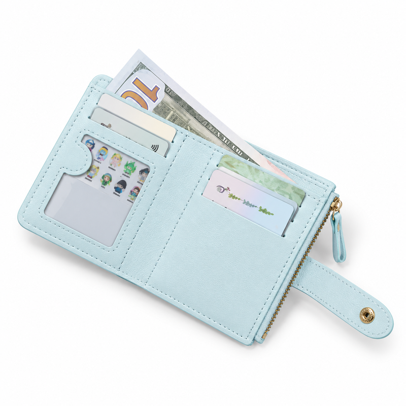 Ice Blue Compact Bifold Zip Wallet-3