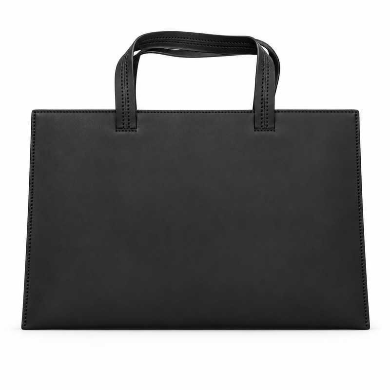 Classic Black Leather Laptop Tote Bag-2
