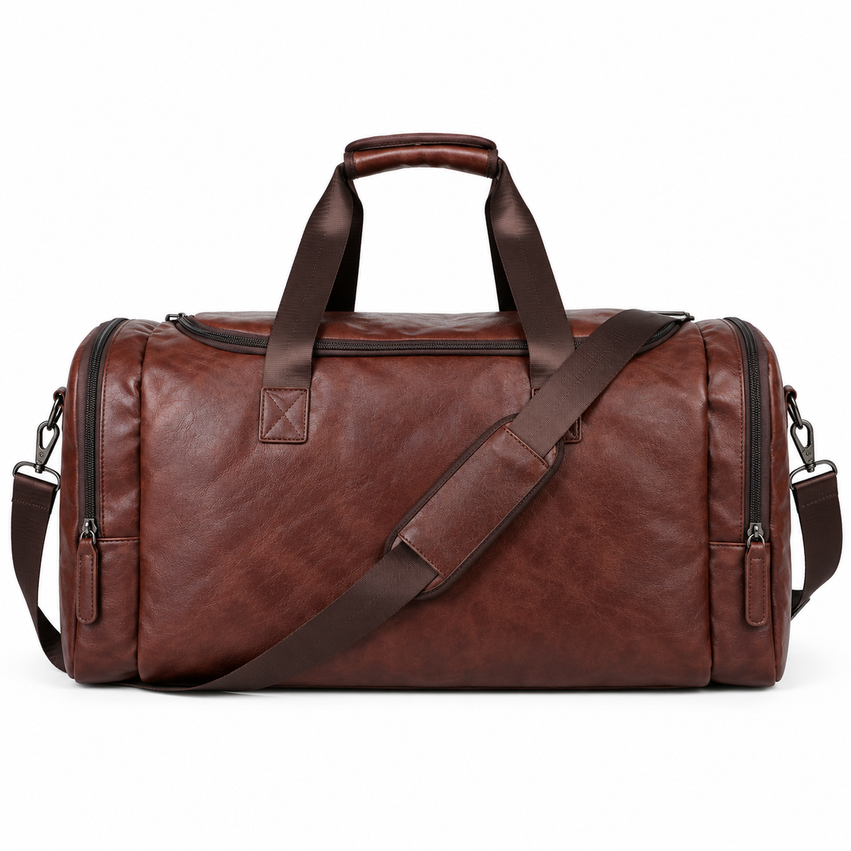 Vintage Brown Leather Travel Duffel Bag-2