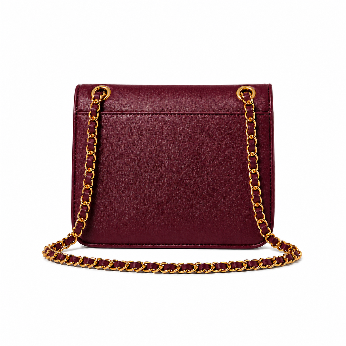 Burgundy Textured Chain Strap Shoulder Bag-2