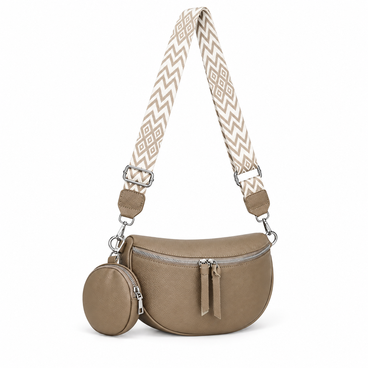 Khaki Crescent Sling Bag With Pouch-1