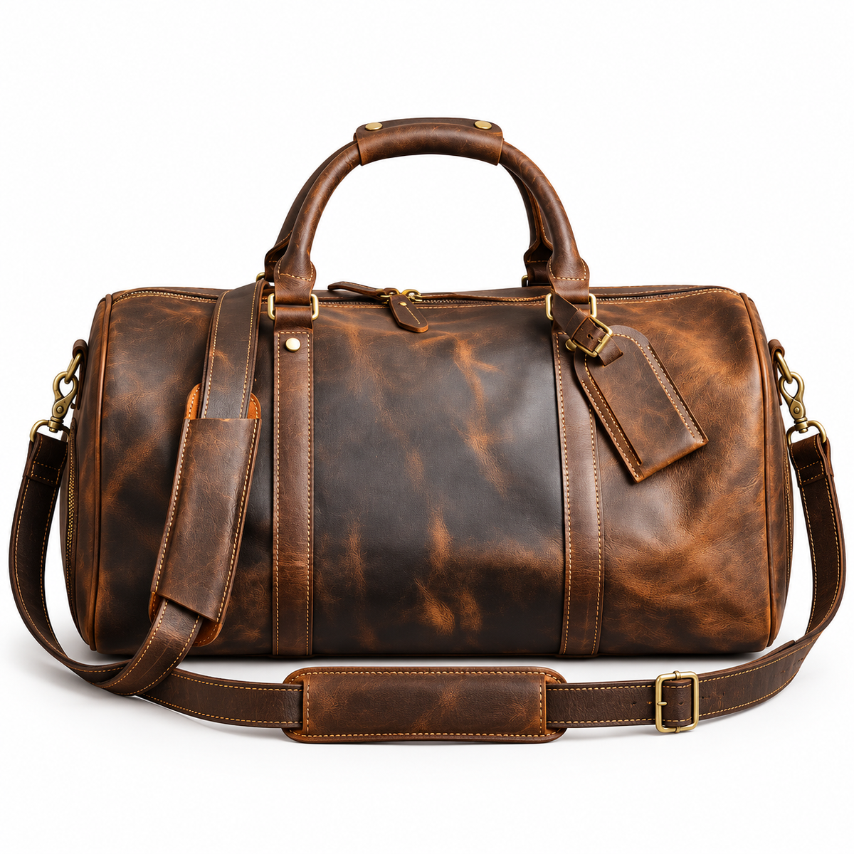 Vintage Brown Leather Travel Duffel Bag-4