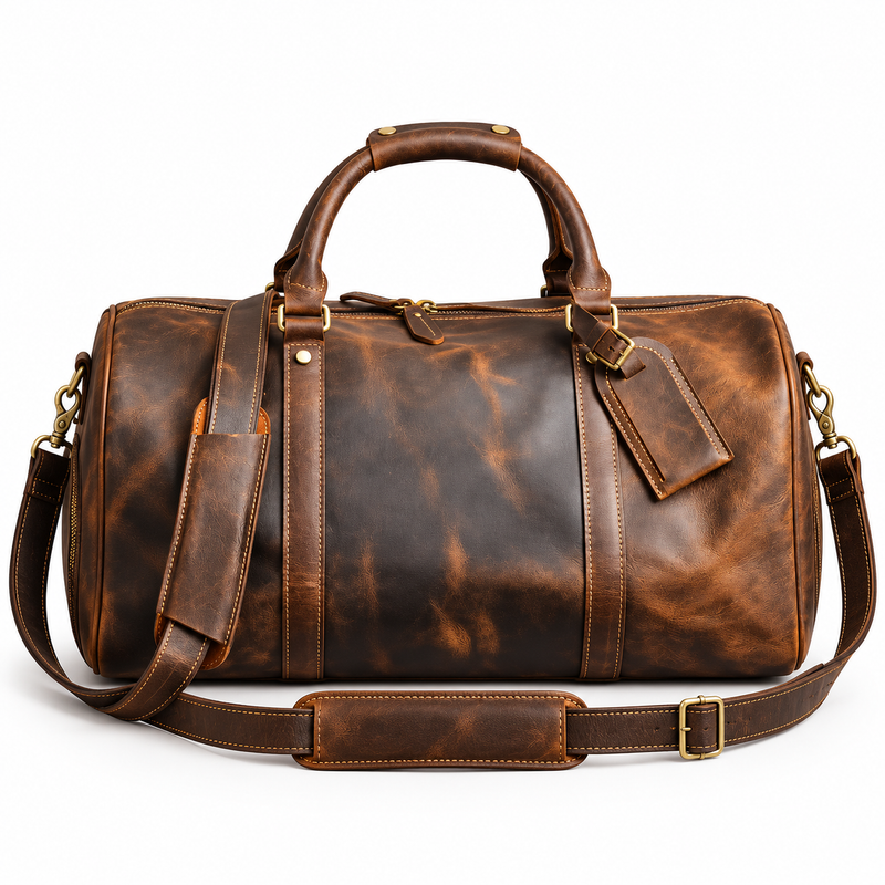Vintage Brown Leather Travel Duffel Bag-4