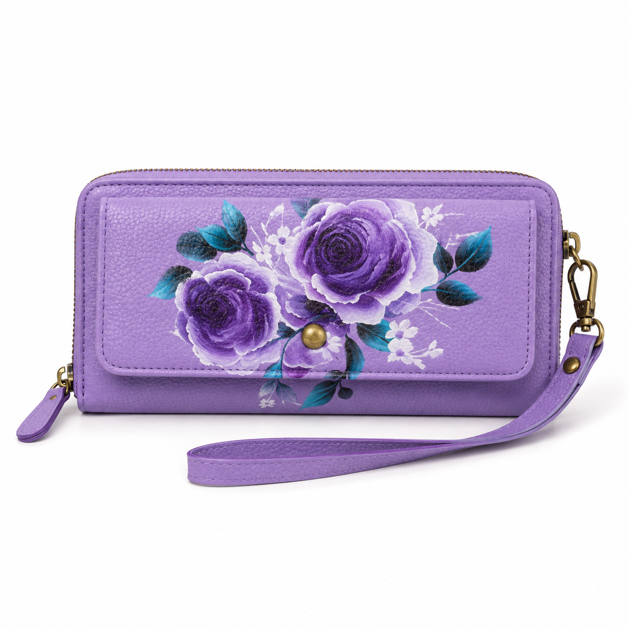 Purple Floral Rose Wristlet Wallet-2