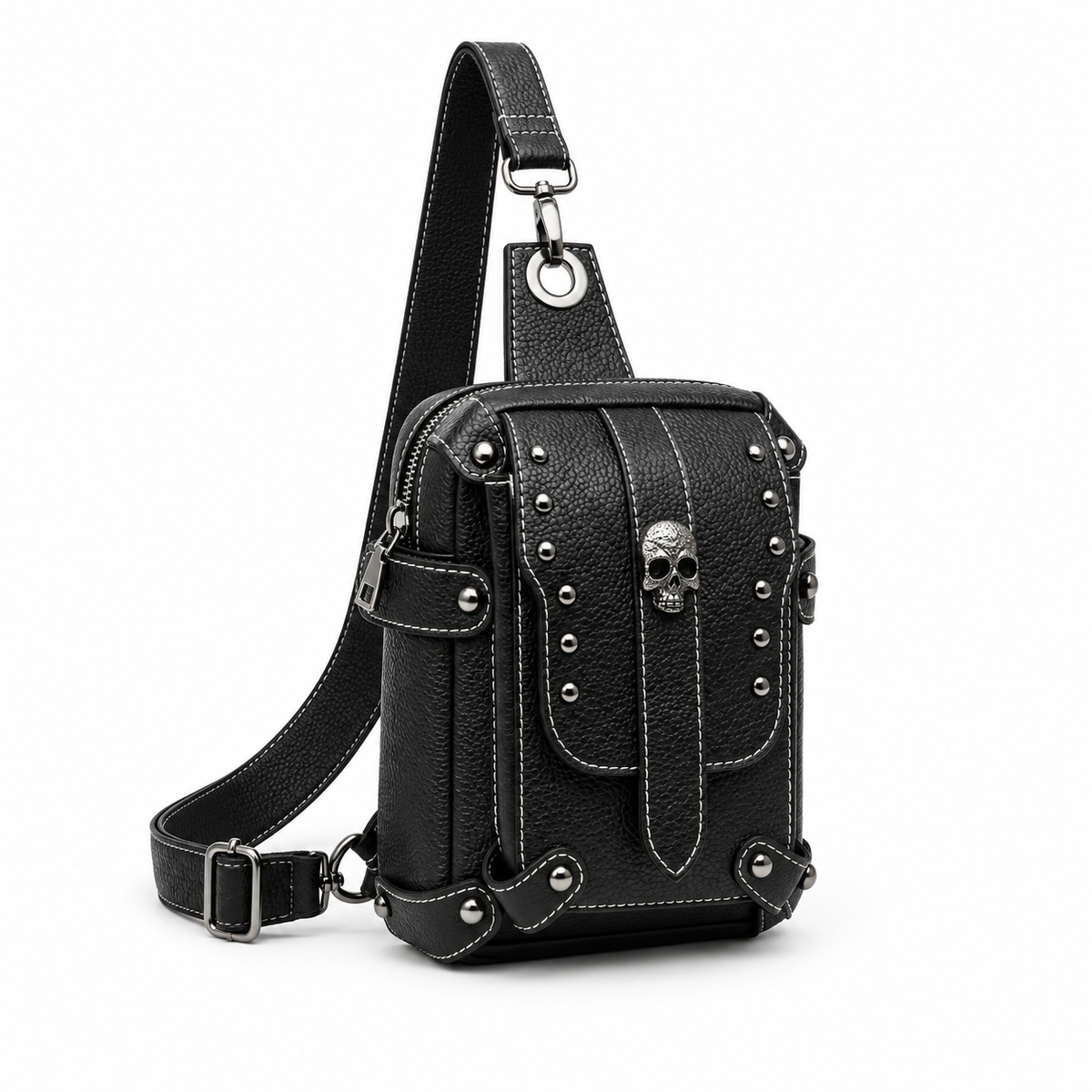 Black Gothic Skull Studded Sling Bag-1