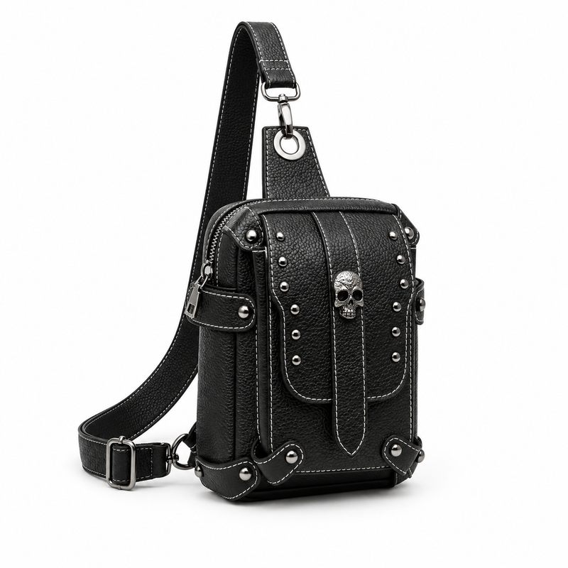 Black Gothic Skull Studded Sling Bag-1