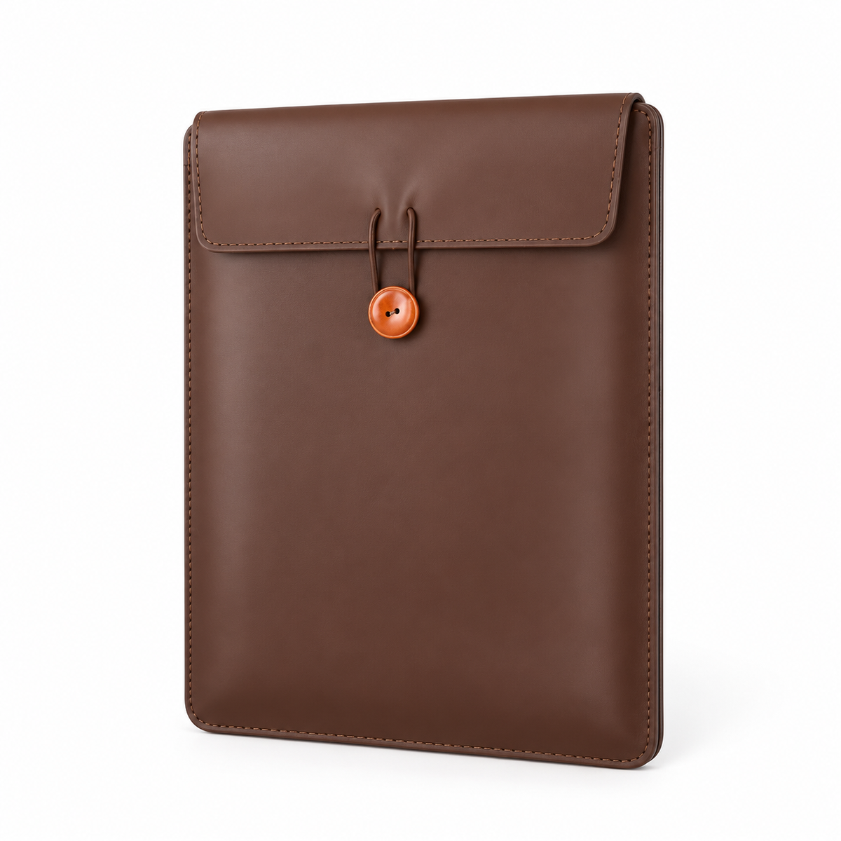 Brown Leather Laptop Bag Button Closure-3