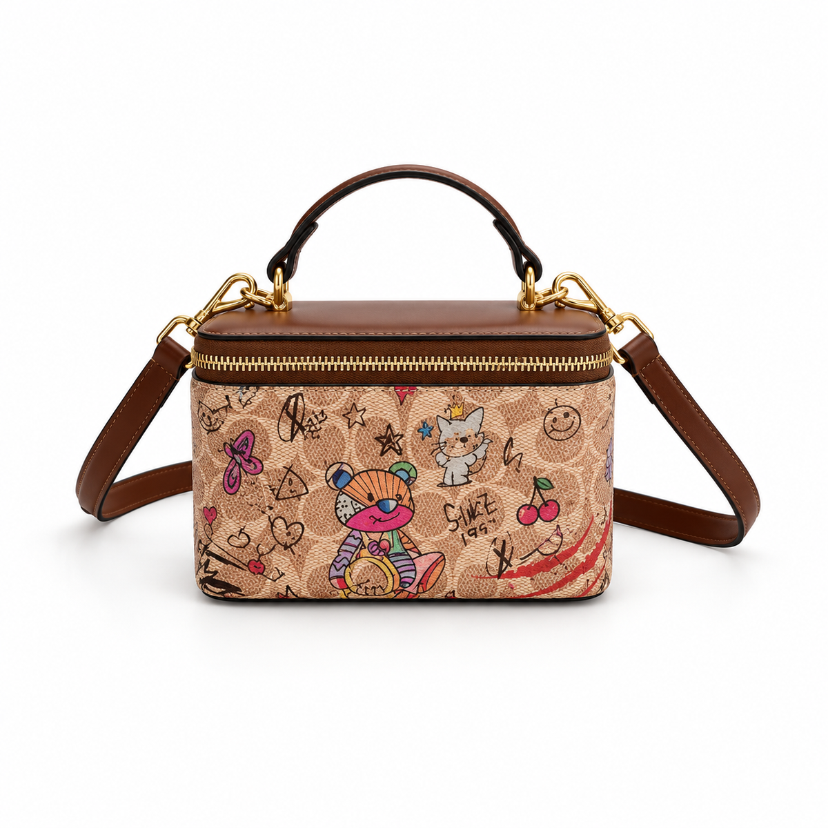 Colourful Graffiti Print Boxy Crossbody Bag-2